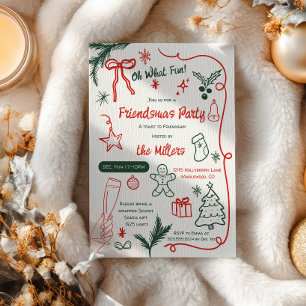 Quirky Illustrated Red Green Friendsmas Christmas Invitation