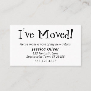 Quirky "I've Moved" White Hand-Out Cards