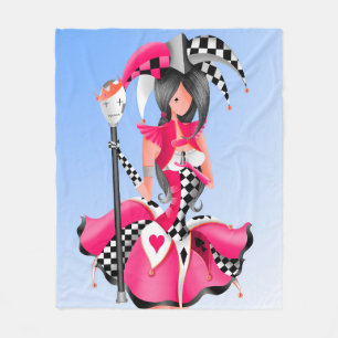 Quirky Jester and Puppet Fleece Blanket