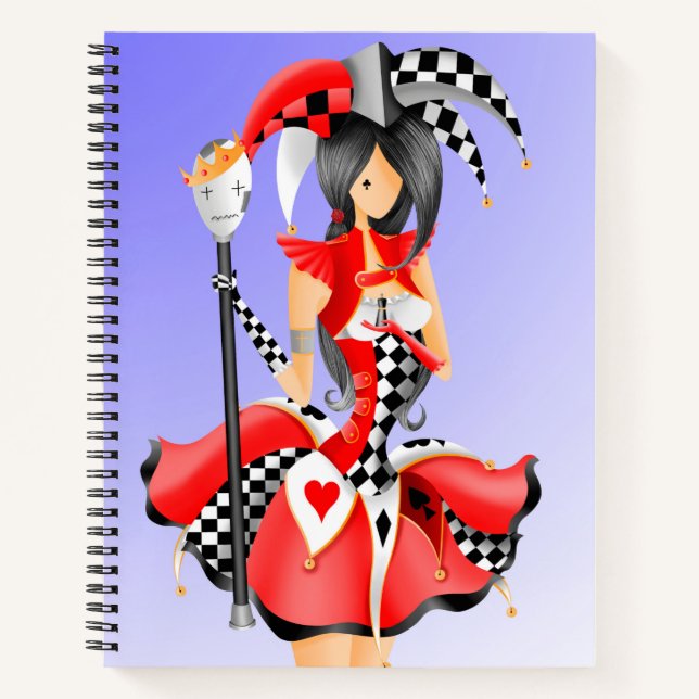 Quirky Jester and Puppet King blue red Notebook (Front)