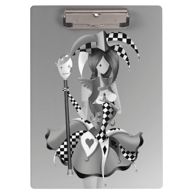 Quirky Jester and Puppet King Gray  Clipboard (Front)