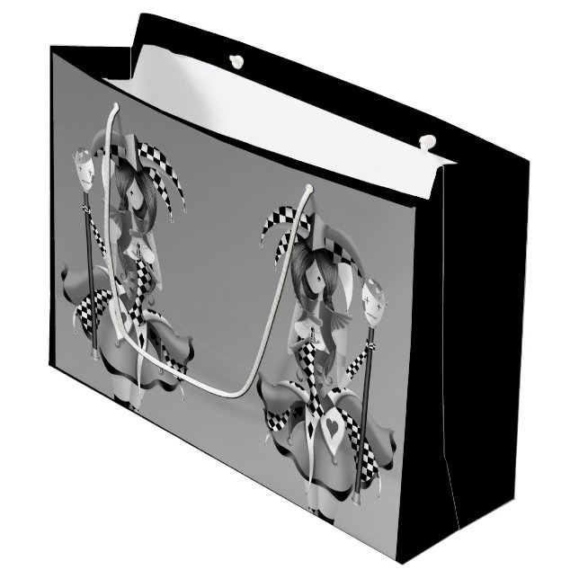 Quirky Jester and puppet king  Large Gift Bag (Front Angled)