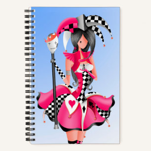 Quirky Jester and Puppet King  Pink Blue Notebook
