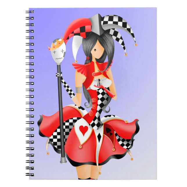 Quirky Jester and Puppet King Red Blue Notebook (Front)