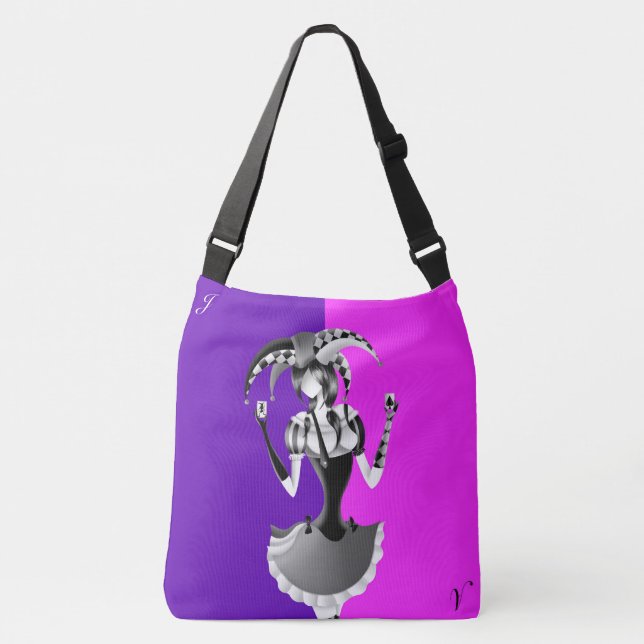 Quirky Jester Holding two Playing Cards   Crossbody Bag (Front)