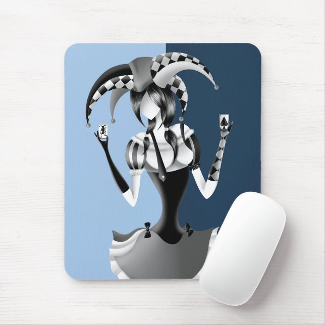 Quirky Jester Holding two Playing Cards Mouse Pad (With Mouse)