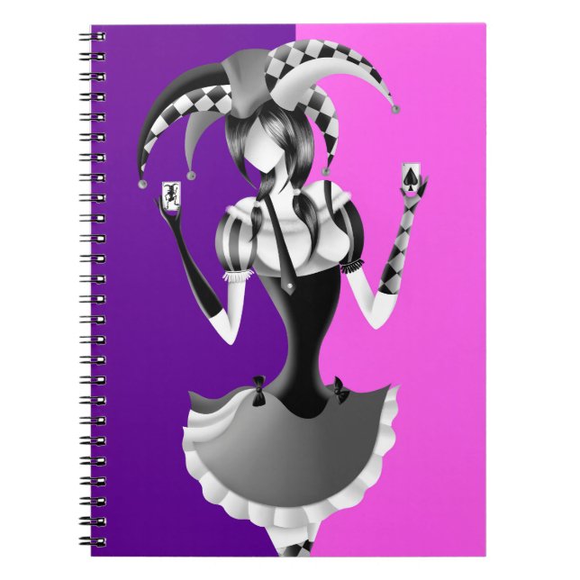 Quirky Jester Holding two Playing Cards  Notebook (Front)