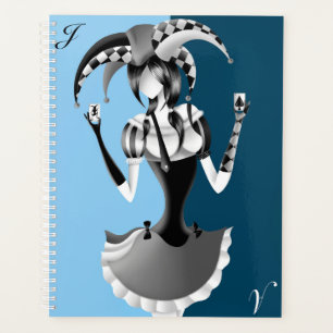 Quirky Jester Holding two Playing Cards  Planner
