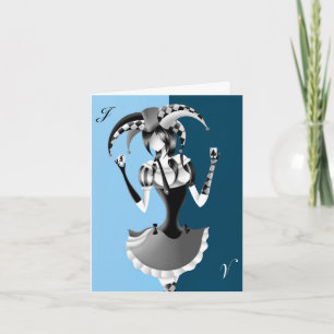 Quirky Jester Light Blue Greetings Card