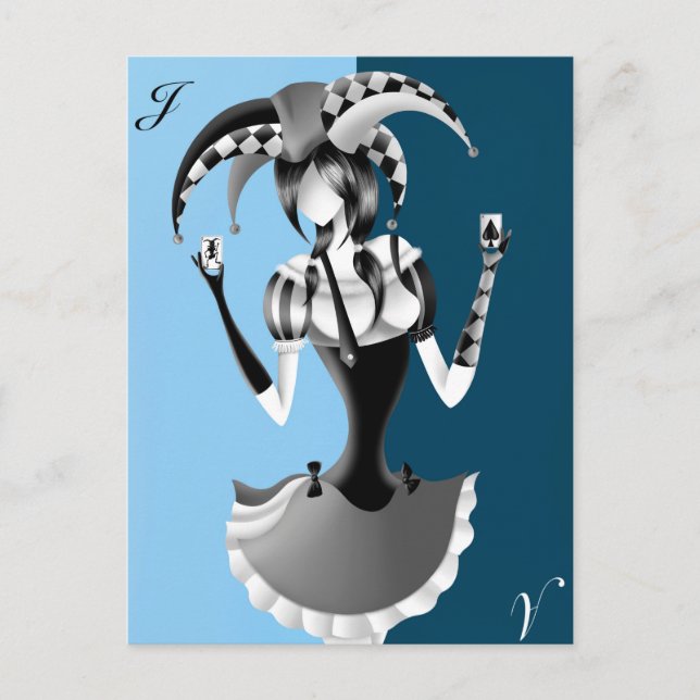 Quirky Jester Light Blue Postcard (Front)