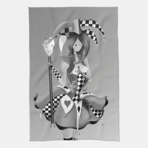 Quirky Jester & Puppet King Grey Tea Towel