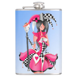 Quirky Jester & Puppet King Red Hip Flask