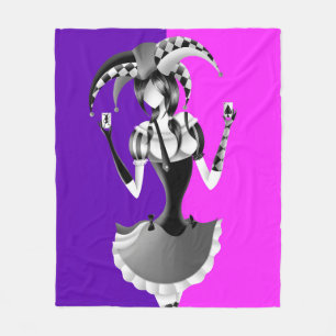 Quirky Jester with Playing Cards Fleece Blanket