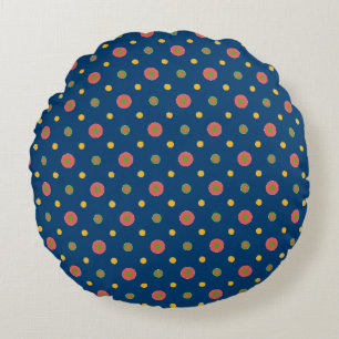 Quirky Jumbo Polka Dots on Navy Blue Round Pillow