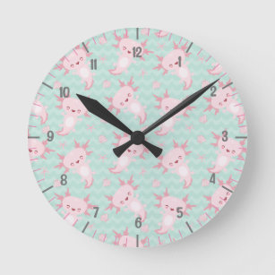 Quirky Kawaii Axolotl Pattern  Round Clock