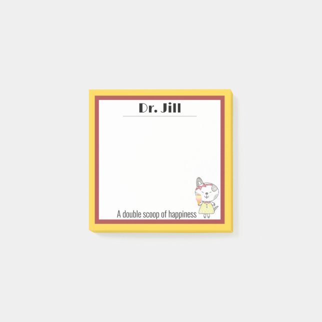 Quirky kawaii kitty ice cream happiness post-it notes (Front)