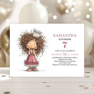 Quirky Kids 7th Birthday Invite Pink Digital