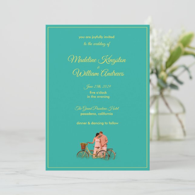 Quirky Kitschy Retro Photo Wedding Invitation (Standing Front)