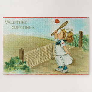Quirky Kitschy Tennis Themed Valentine, circa 1915 Jigsaw Puzzle