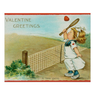 Quirky Kitschy Tennis Themed Valentine, circa 1915 Poster