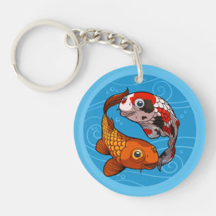 Quirky Koi Carp Yin Yang Design Fish Illustration Key Ring