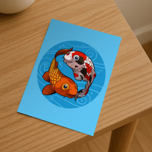 Quirky Koi Carp Yin Yang Design Fish Illustration Postcard