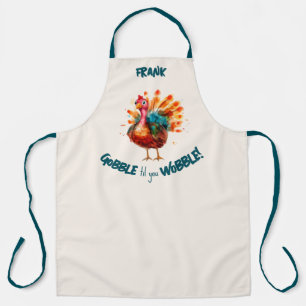 Quirky Light Peach Watercolor Turkey Thanksgiving Apron