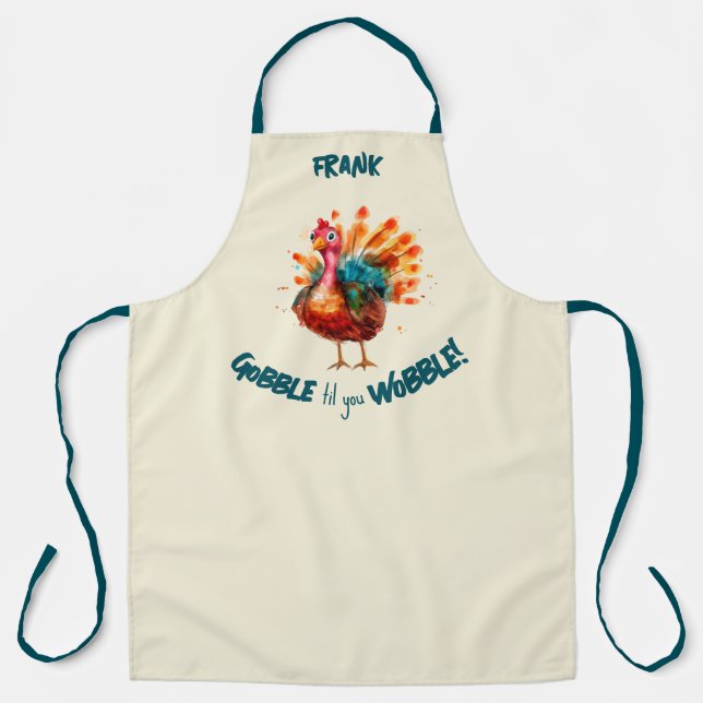 Quirky Light Yellow Watercolor Turkey Thanksgiving Apron (Front)