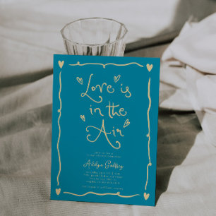 Quirky Love Is In the Air Bridal Shower Aqua Blue Invitation