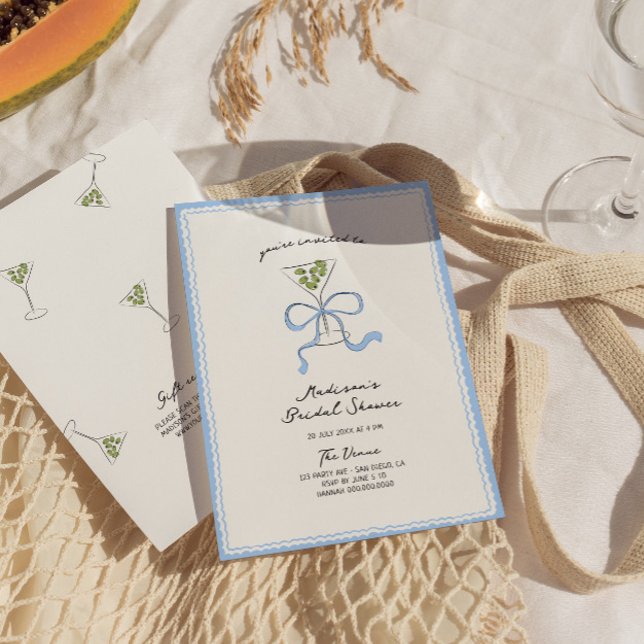 Quirky Martini Bow Hand Drawn Bridal Shower Invitation (Creator Uploaded)