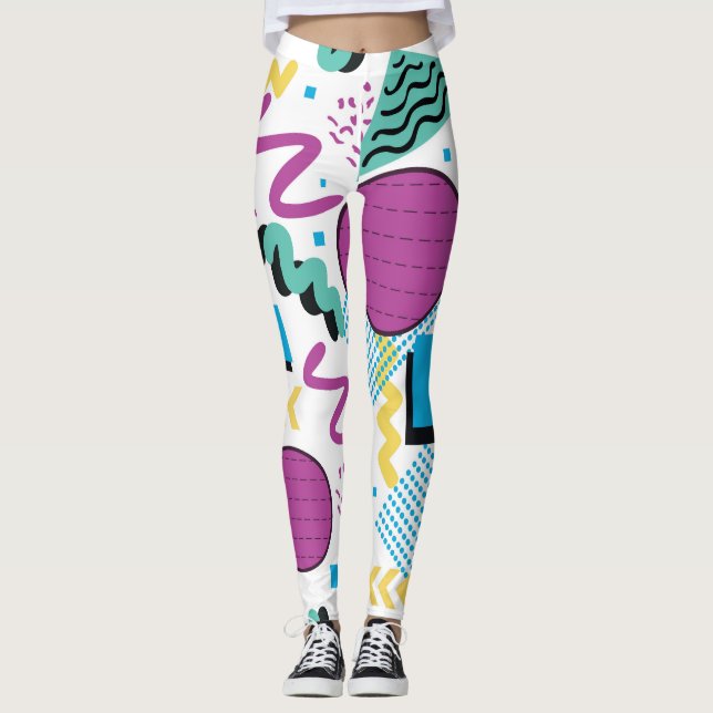 Quirky Memphis Pastel Design Leggings (Front)