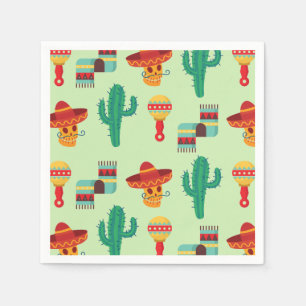 Quirky Mexican Cactus and Sombrero Pattern Napkin