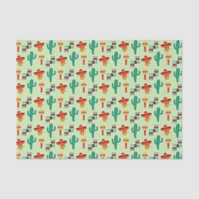 Quirky Mexican Cactus and Sombrero Pattern Tissue Paper (Front)