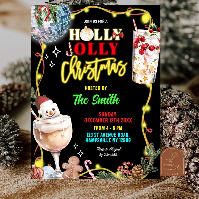 Quirky Neon Holly Jolly Christmas Invitation (Creator Uploaded)