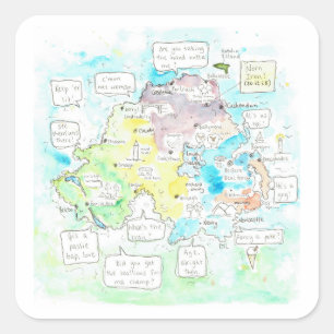 Quirky Northern Ireland map with sayings. Square Sticker