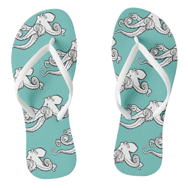Quirky Octopus Sketches Pattern Teal Jandals (Footbed)