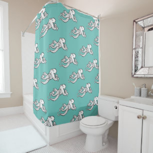 Quirky Octopus Sketches Teal Shower Curtain