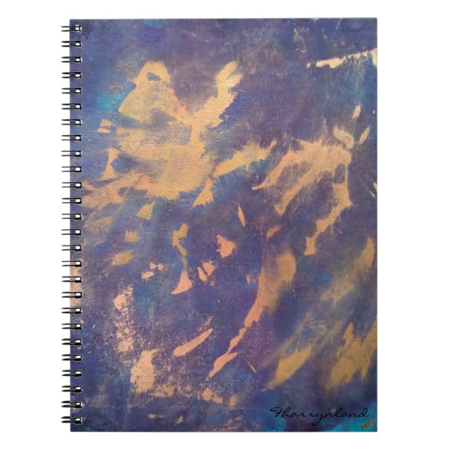 Quirky Office | Purple Blue Gold Paint Brushstroke Spiral Notebook (Front)