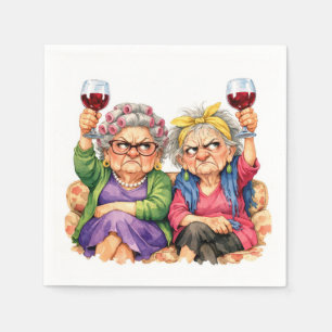 Quirky Old Ladies with Red Wine Napkin