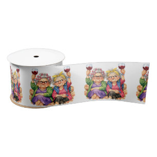 Quirky Old Ladies with Red Wine Satin Ribbon