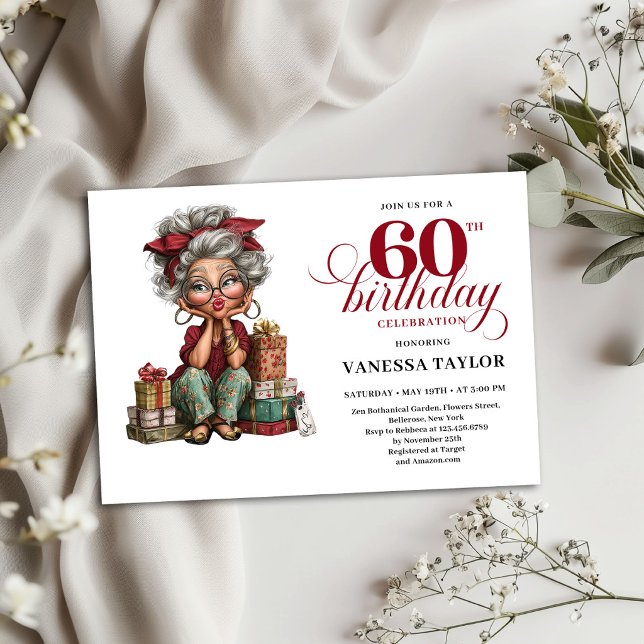 Quirky Old Lady 60th Birthday Invitation Template (Quirky Old Lady 60th Birthday Invitation Template)