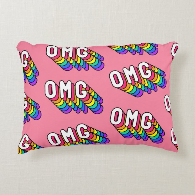 Quirky OMG Pink Comic Wallpaper Decorative Cushion (Front)