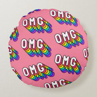 Quirky OMG Pink Comic Wallpaper Round Cushion