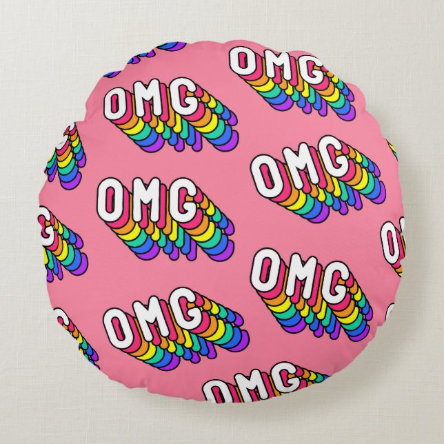 Quirky OMG Pink Comic Wallpaper Round Cushion (Front)