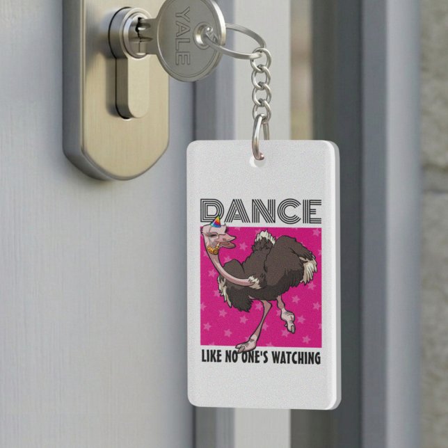 Quirky Ostrich Dance Like No One's Watching Design Key Ring (Creator Uploaded)