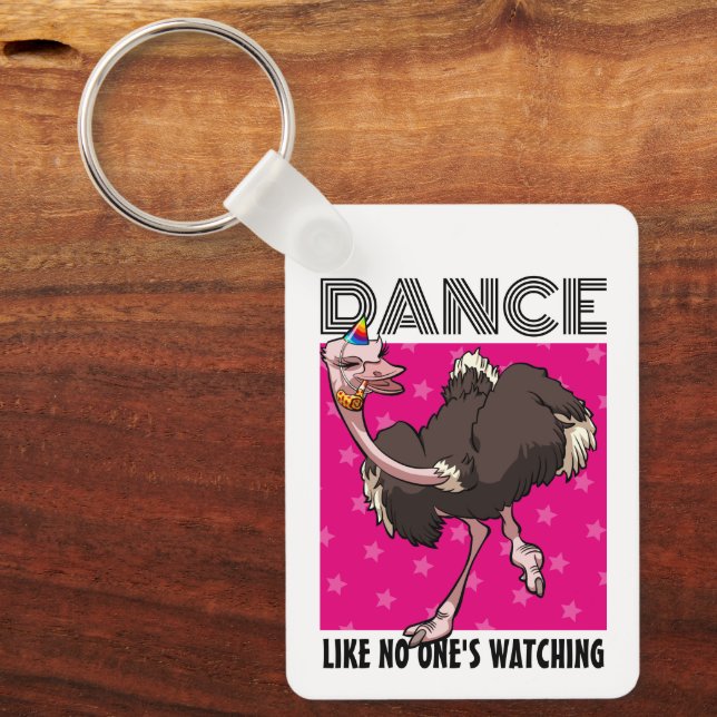 Quirky Ostrich Dance Like No One's Watching Design Key Ring (Front)