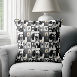 Quirky Patchwork Striped Dog Pattern Cushion
