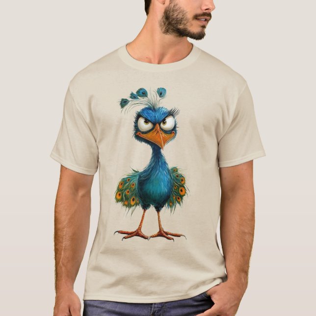 Quirky peacock bird T-Shirt (Front)