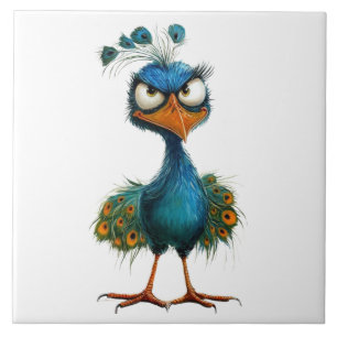 quirky peacock bird tile