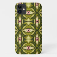 Quirky Pink Eyes And Green Botanicals Pattern
